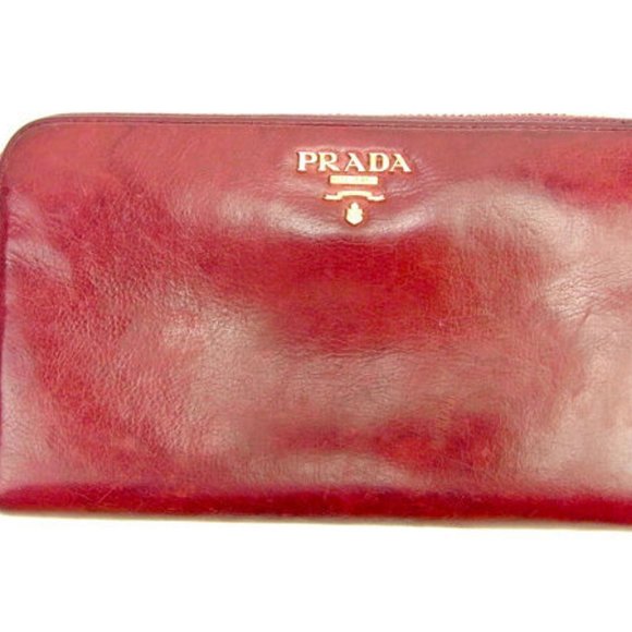 Prada Wallet Purse Long Wallet Red Woman Authentic Used - Picture 2 of 6